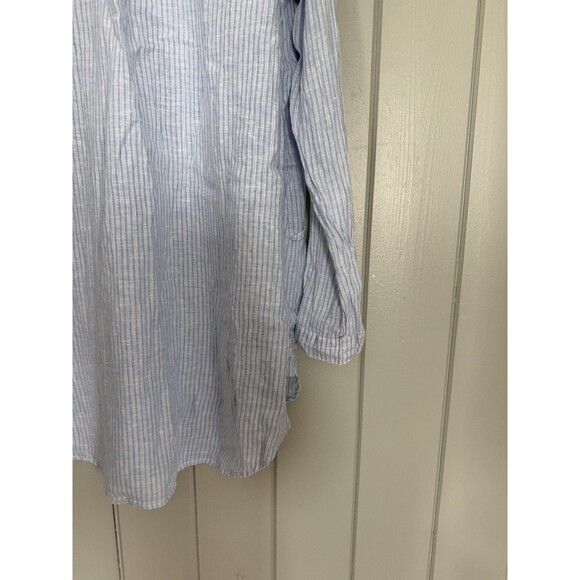 CP Shades Teton Tunic M Medium Blue White striped Linen Collar Pockets - Picture 6 of 8